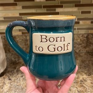 Tumbleweed Pottery 'Born to Golf' stoneware coffee mug, approximately 20 oz.
